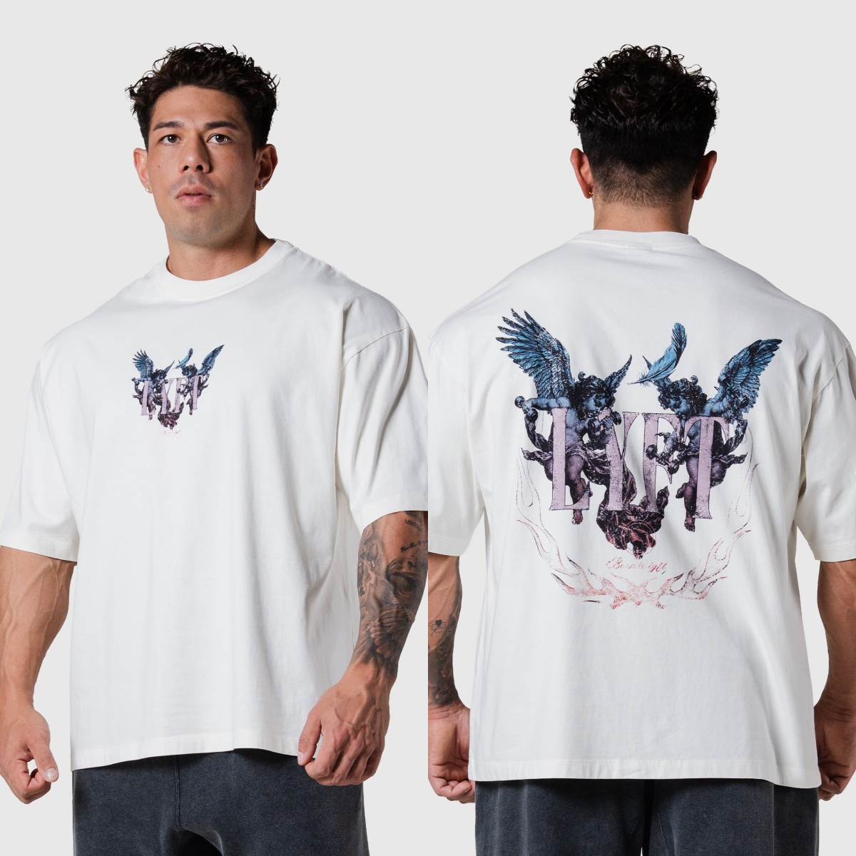 Streetwear Brand Vintage - エンジェル・グラフィック、ヴィンテージ風、大判、LYFT GYM、トレンド感あふれるフィットネスブランド、グラフィックTシャツ、綿素材、メンズ、レディース、ストリートウェア