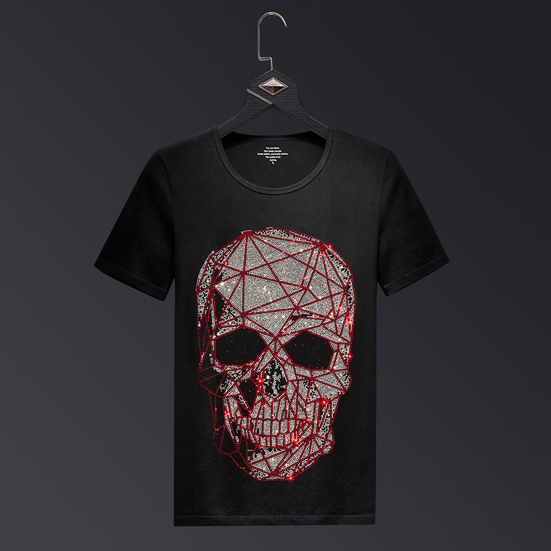Streetwear Brand Clothing - プラスサイズ 2025 ファッションスカルラインストーン Tシャツ男性ブランド半袖男ストリート O ネックスリム