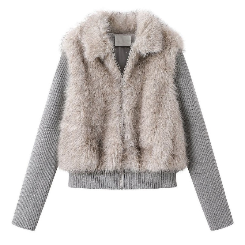 Streetwear Brand Clothing - 冬用フェイクファージャケット、女性向け、ファーのパッチワーク、取り外し可能なニット袖、Y2Kストリートウェア、柔らかい高級ブランドのコート、ジッパー付きアウター。
