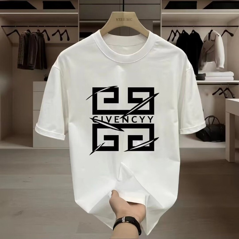 Streetwear Brand Tees - 2026メンズ GIVENCY ブランドロゴプリント Tシャツ コットン半袖Tシャツ、ホワイトグラフィックデザインのストリートウェアファッショントップス カジュアルウェア
