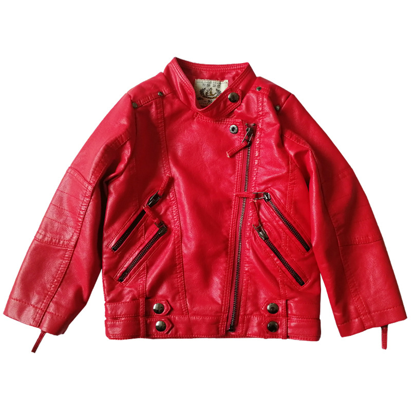 女の子クリスマスレッドオートバイ Pu レザージャケット子供 - Streetwear Brand Red Logo のレビューと価格