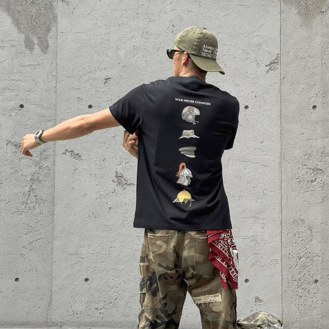 ヘルメット進化の歴史アメリカントレンドブランド半袖Tシャツ夏 - Streetwear Brand Tees のレビューと価格