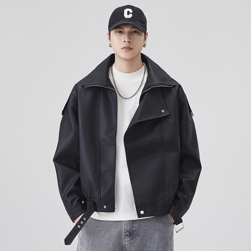 秋冬レザージャケット男性ストリートファッションルーズカジュア - Streetwear Brand Clothing のレビューと価格